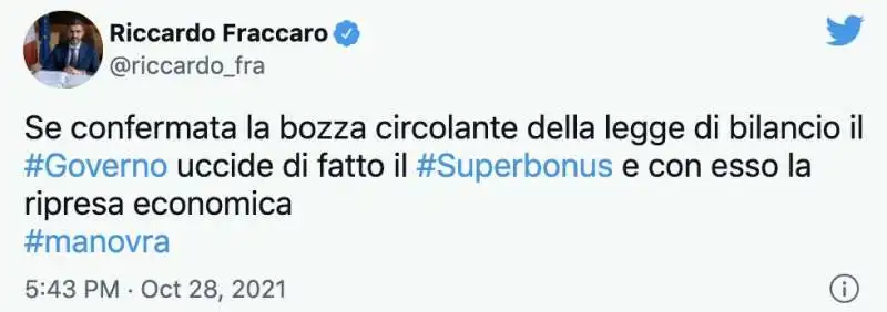 IL TWEET DI RICCARDO FRACCARO SUL SUPERBONUS