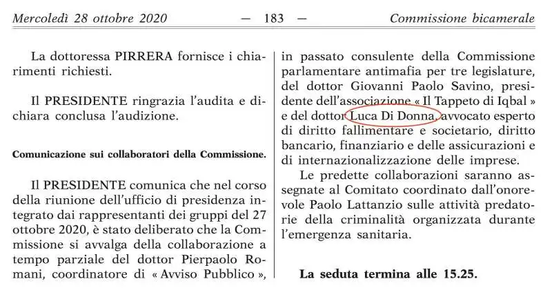 LUCA DI DONNA COLLABORATORE DELLA COMMISSIONE BICAMERALE ANTIMAFIA