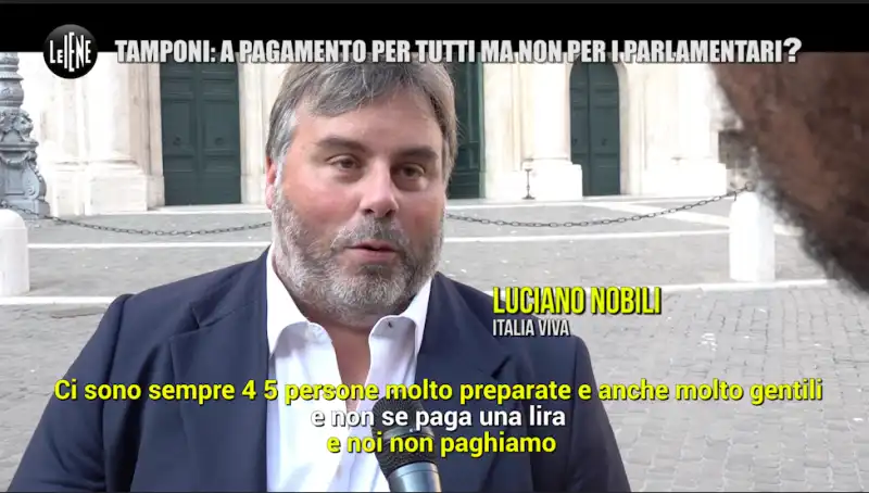 luciano nobili nel servizio delle iene sui tamponi gratis ai parlamentari