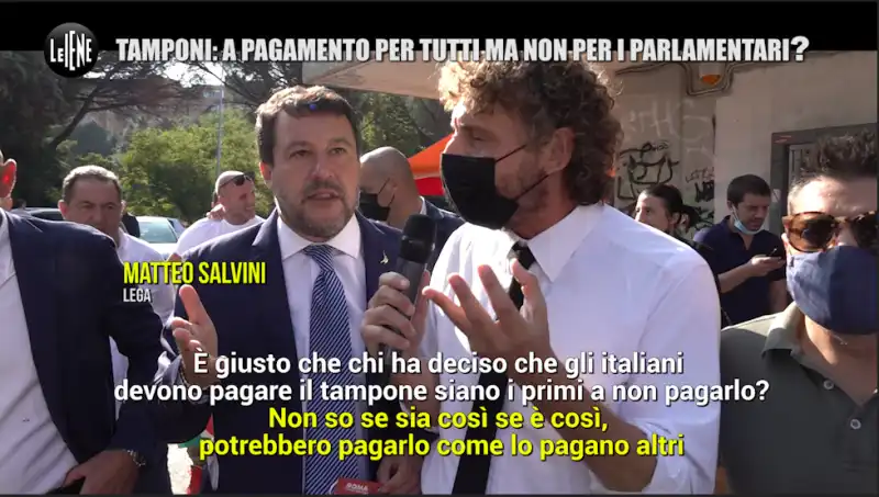 matteo salvini nel servizio delle iene sui tamponi gratis ai parlamentari