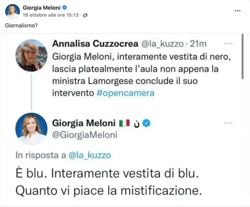 SCAZZO TWITTER TRA ANNALISA CUZZOCREA E GIORGIA MELONI