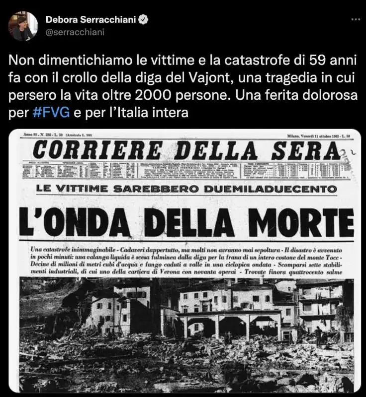 il tweet di debora serracchiani sul vajont 