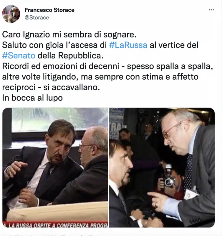 il tweet di storace sull elezione di la russa 