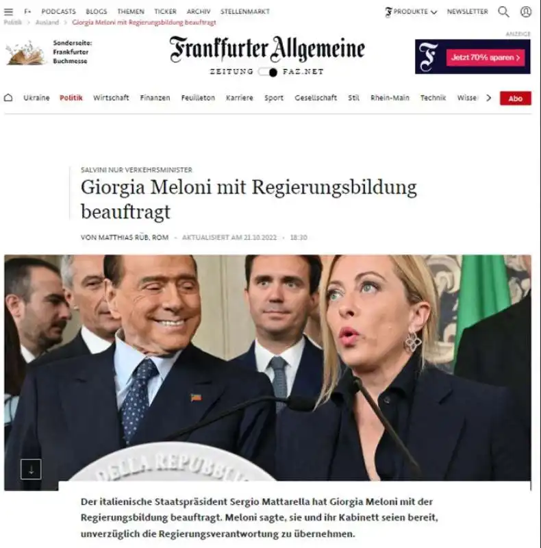 la notizia del governo meloni sui giornali stranieri   frankfurter allgemeine 