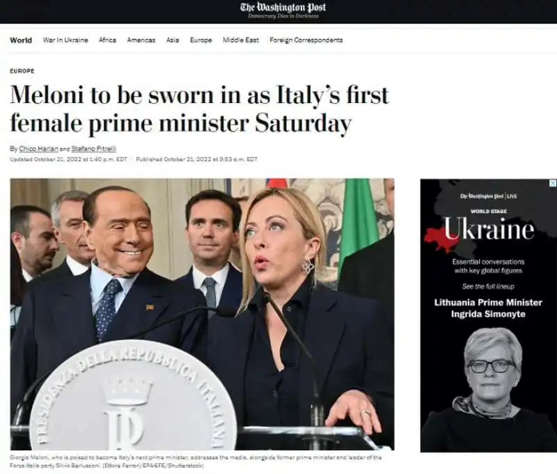 la notizia del governo meloni sui giornali stranieri   washington post