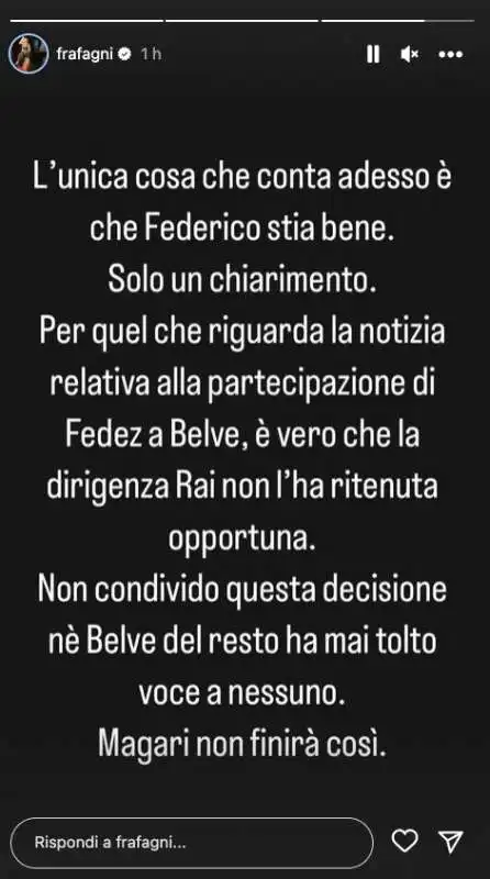 FRANCESCA FAGNANI COMMENTA LA NOTIZIA DI DAGOSPIA SU FEDEZ A BELVE