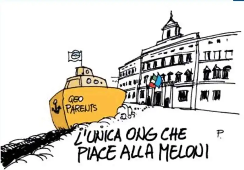 geo parents   l unica ong che piace a giorgia meloni   vignetta del giornalone   la stampa 