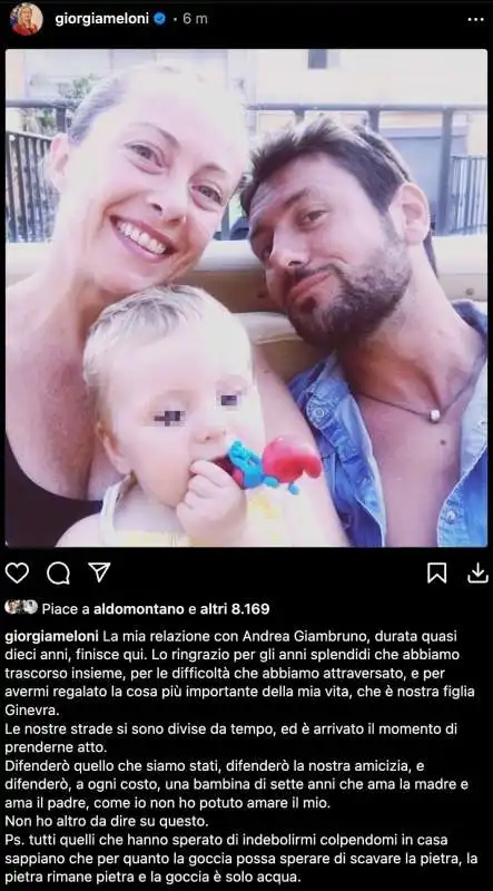 GIORGIA MELONI LASCIA ANDREA GIAMBRUNO  - POST INSTAGRAM