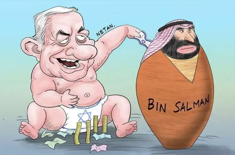 ILLUSTRAZIONE SU BENJAMIN NETANYAHU E MOHAMMED BIN SALMAN 