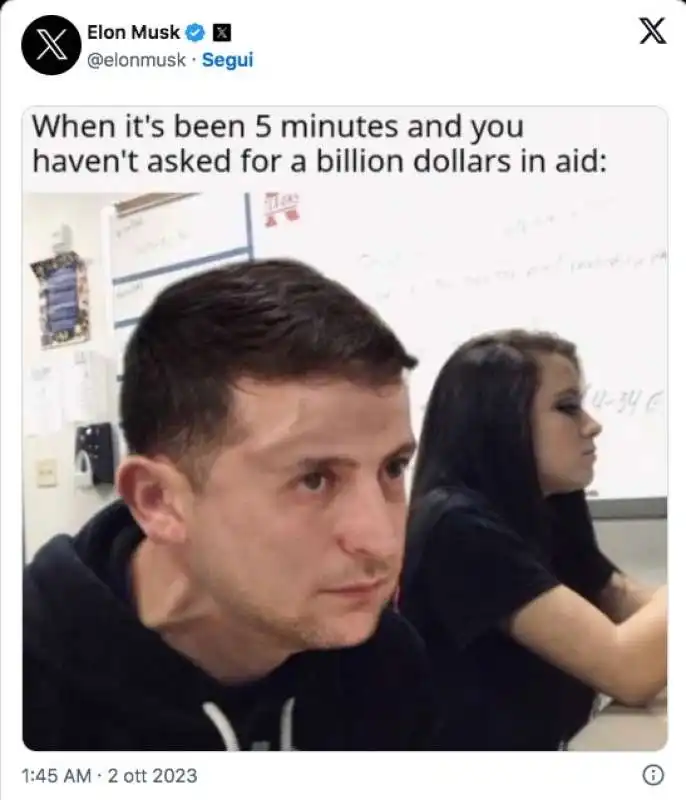 meme di elon musk su zelensky