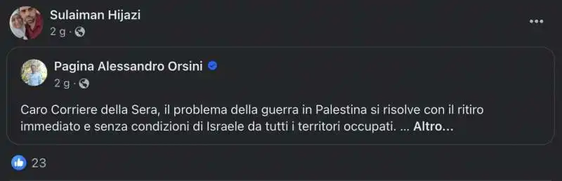 sulaiman hijazi  condivide i post di alessandro orsini  