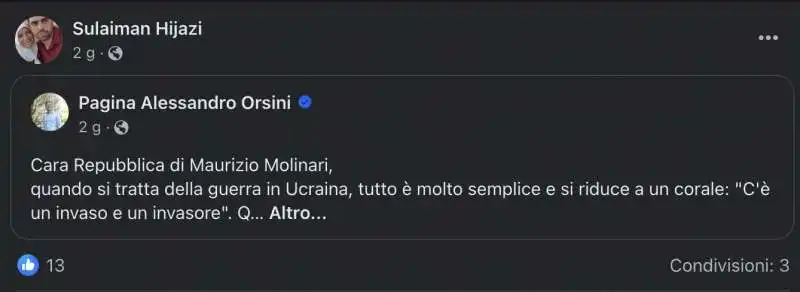 sulaiman hijazi  condivide i post di alessandro orsini 