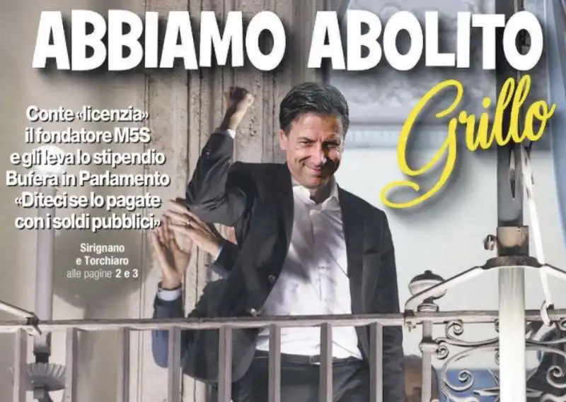 ABBIAMO ABOLITO GRILLO - LA PRIMA PAGINA DEL TEMPO SULLO SCAZZO CON CONTE