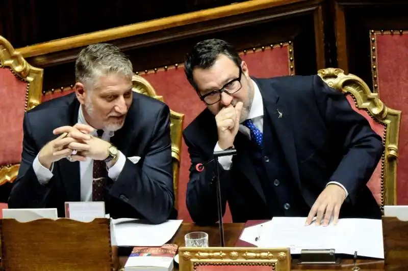 alessandro giuli e matteo salvini al senato    FOTO LAPRESSE