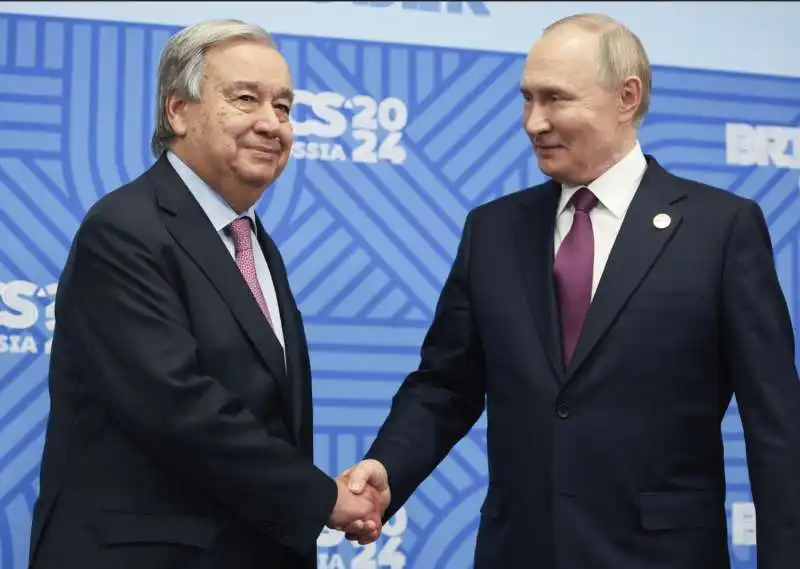 antonio guterres   vladimir putin    vertice brics 2024    foto lapresse 