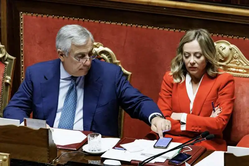 antonio tajani   giorgia meloni al senato    foto lapresse