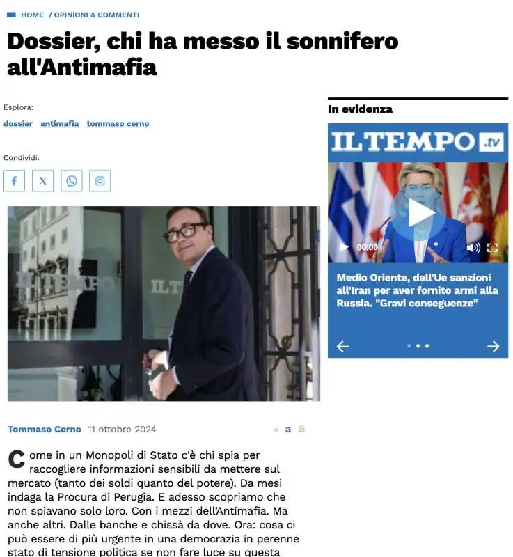 editoriale di tommaso cerno contro il governo sul caso striano 