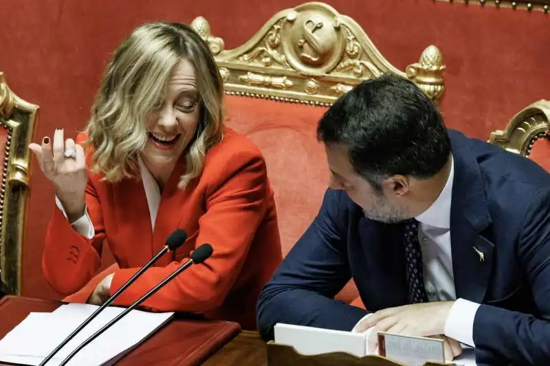 giorgia meloni e matteo salvini in senato   foto lapresse.  