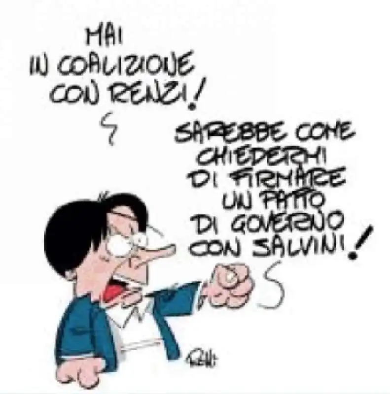 GIUSEPPE CONTE E IL CAMPO LARGO CON RENZI -  VIGNETTA BY ROLLI PER IL GIORNALONE - LA STAMPA