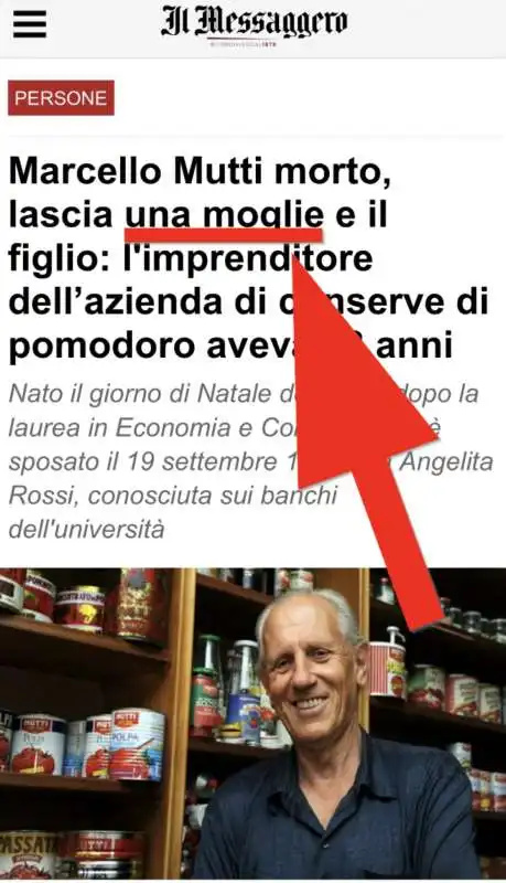 Il Messaggero, lascia una moglie 