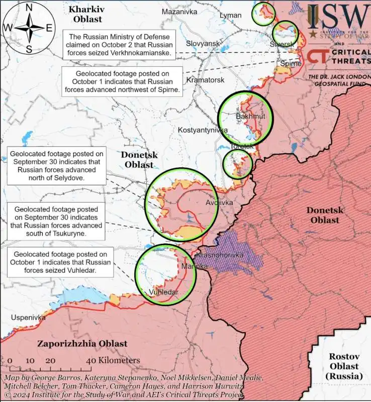 mappa della situazione del fronte in donbass   2 ottobre 2024