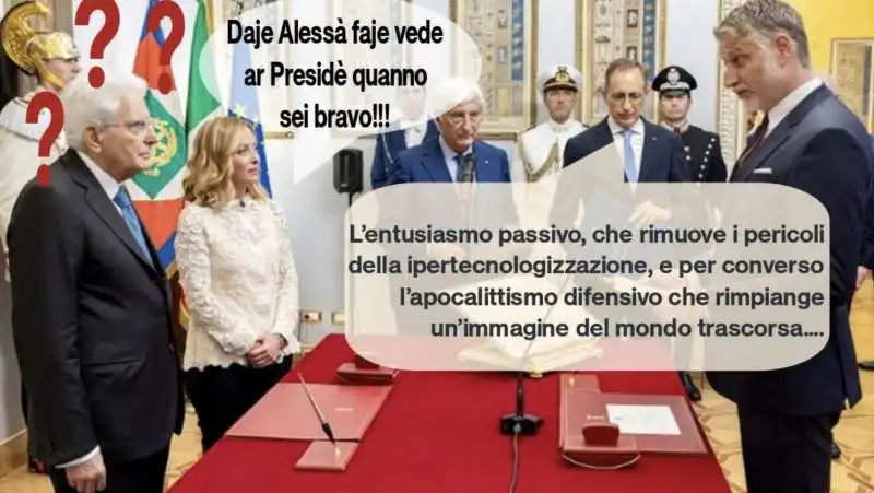  meme sul discorso incomprensibile di alessandro giuli  