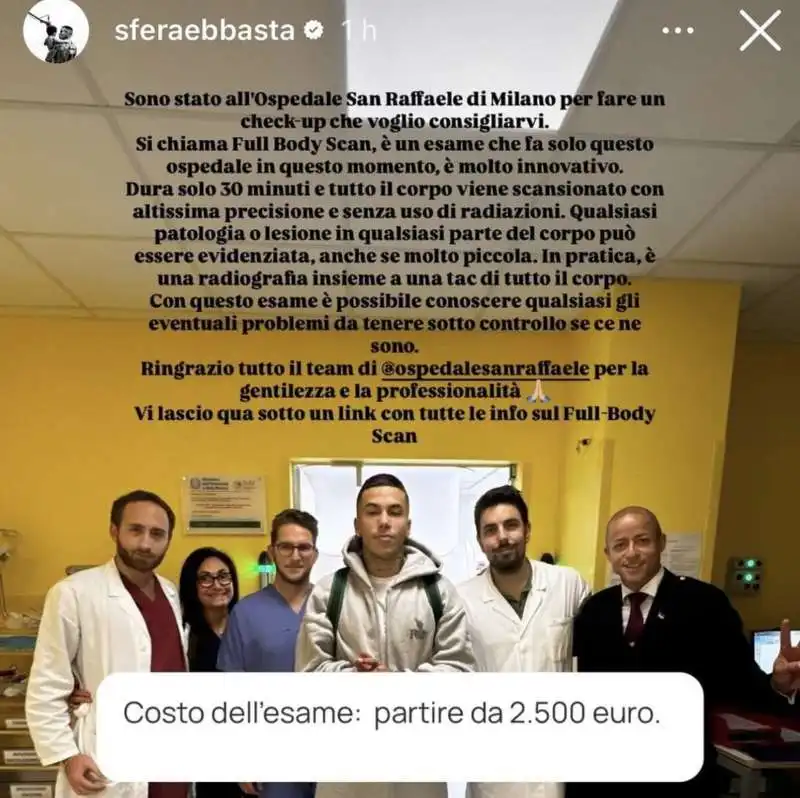 SFERA EBBASTA CONSIGLIA UN CONTROLLO MEDICO DA 2MILA E 500 EURO