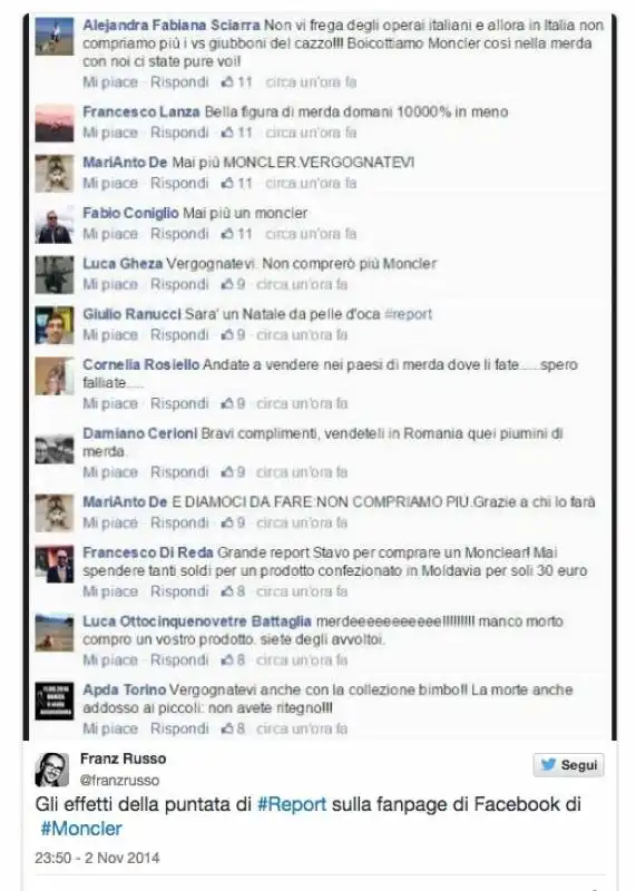 facebook   reazioni al servizio di report su moncler