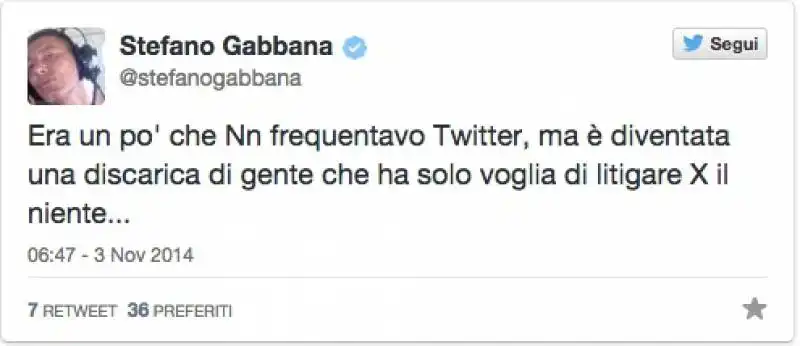 STEFANO GABBANA TWITTA A REPORT SU MONCLER 