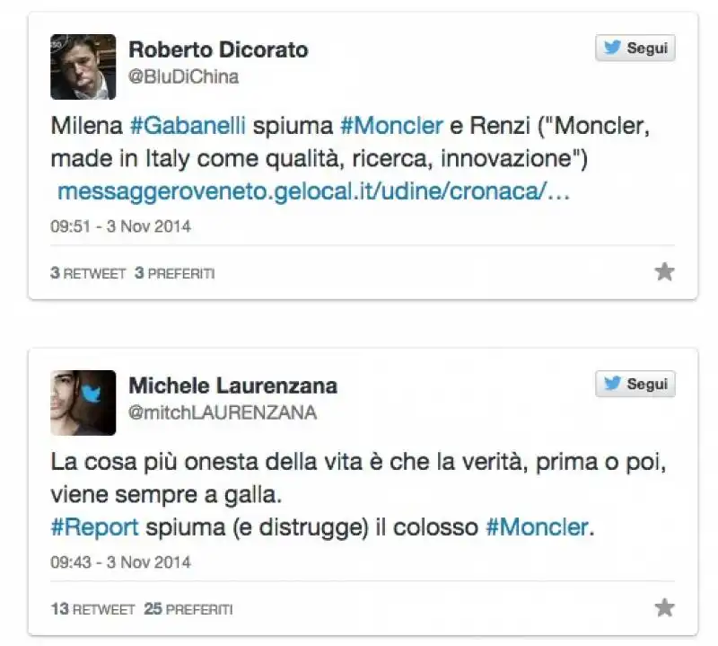 twitter    reazioni al servizio di report su moncler    