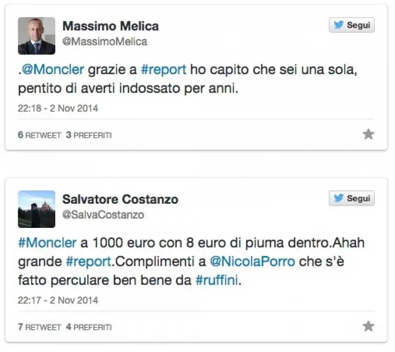 twitter    reazioni al servizio di report su moncler 