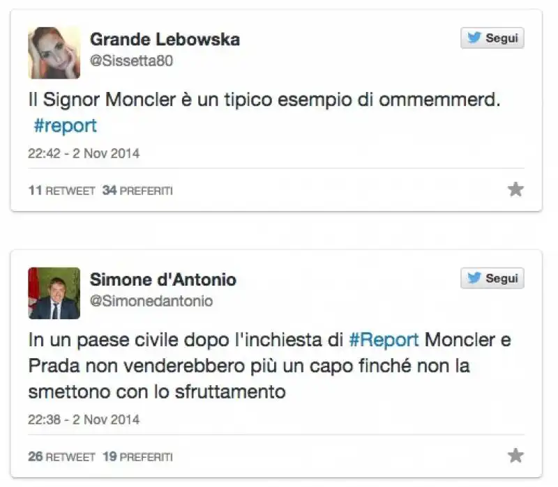 twitter    reazioni al servizio di report su moncler