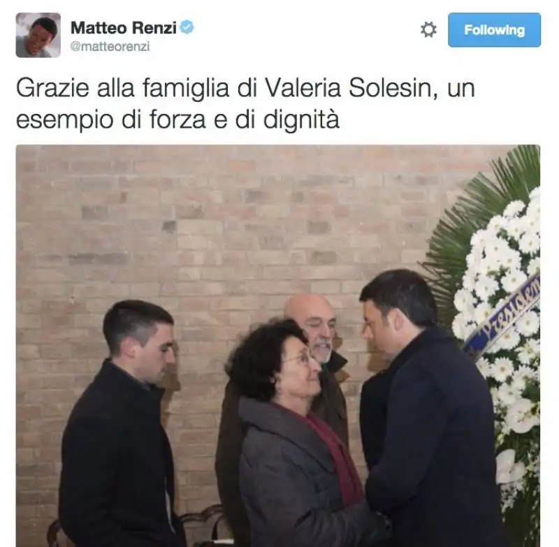 renzi tweet con la famiglia di valeria solesin