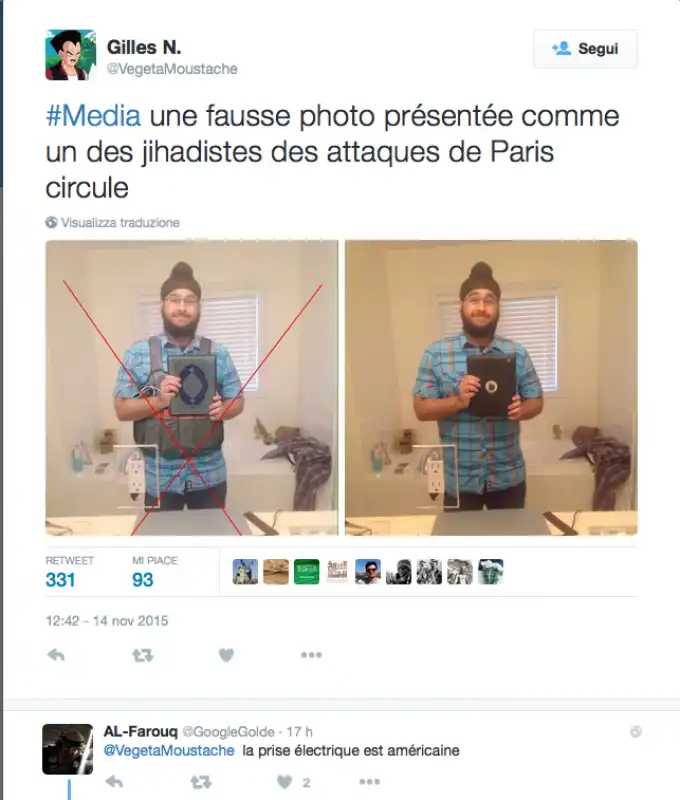 TWEETS FALSO TERRORISTA PARIGI