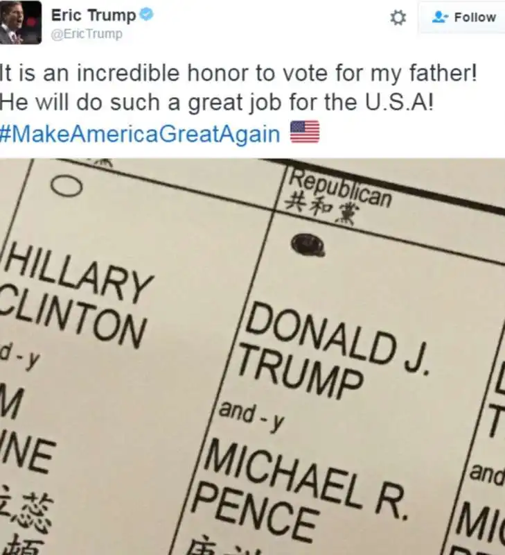 eric trump fotografa il suo voto