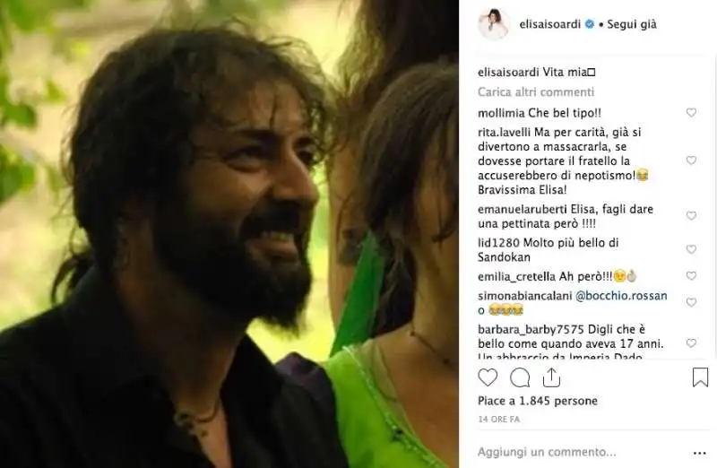 ELISA ISOARDI DICHIARAZIONE D AMORE PER IL FRATELLO