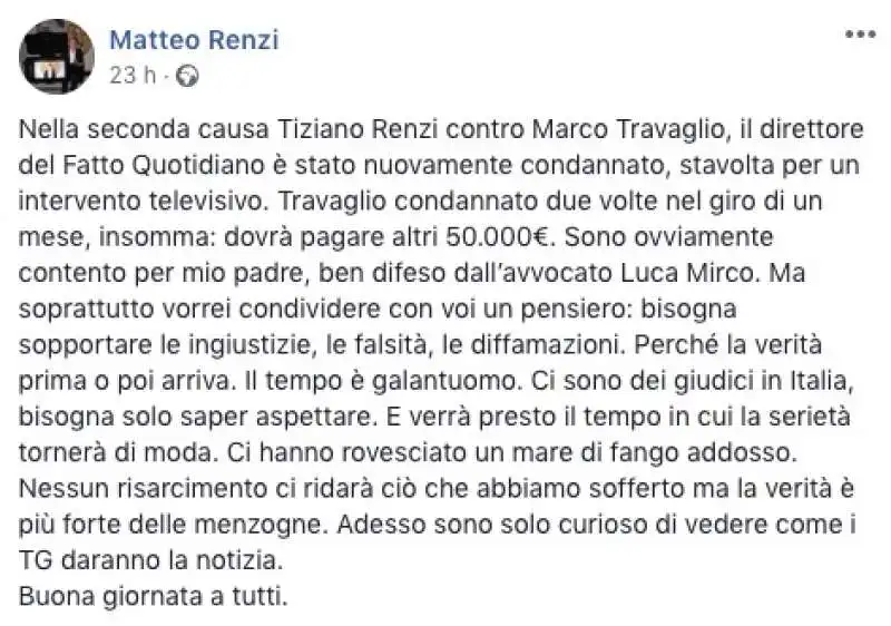 IL TWEET DI MATTEO RENZI SU MARCO TRAVAGLIO