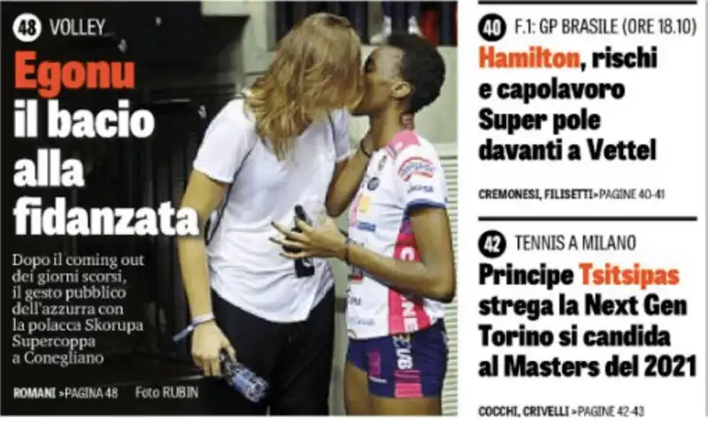 PAOLA EGONU BACIO SU GAZZETTA