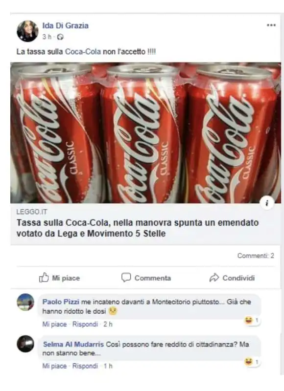 tweet contro il governo per la tassa sulla coca cola 1