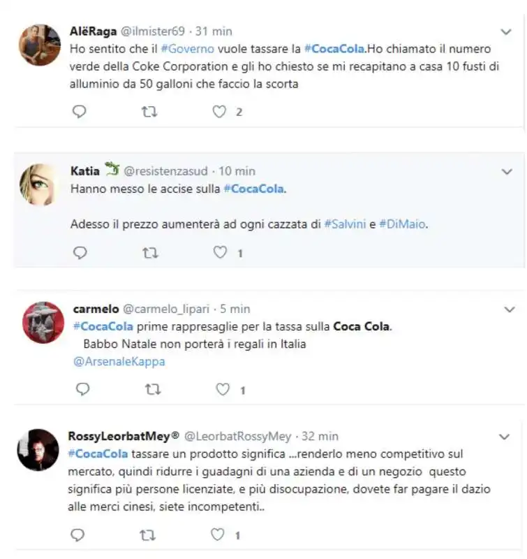 tweet contro il governo per la tassa sulla coca cola 11