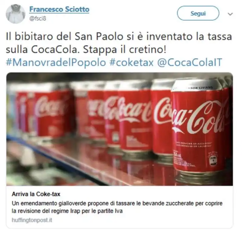 tweet contro il governo per la tassa sulla coca cola 14