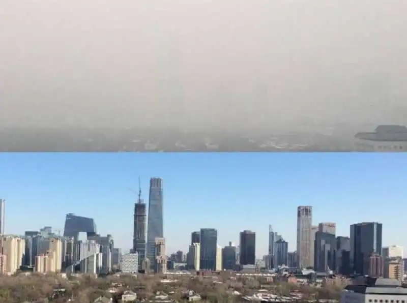 il cielo di pechino prima e dopo la pulizia dallo smog