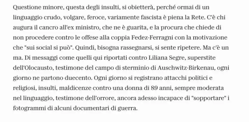 l articolo di pietro colaprico su liliana segre.  