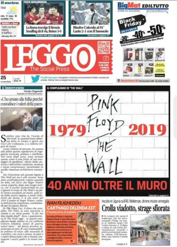 LA COPERTINA DI LEGGO SUI 40 ANNI DI THE WALL DEI PINK FLOYD