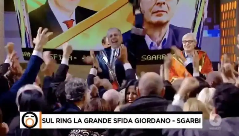 mario giordano e vittorio sgarbi sul ring a fuori dal coro 2