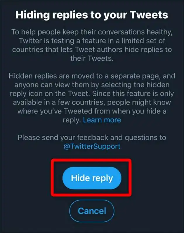 nascondere le risposte su twitter 4