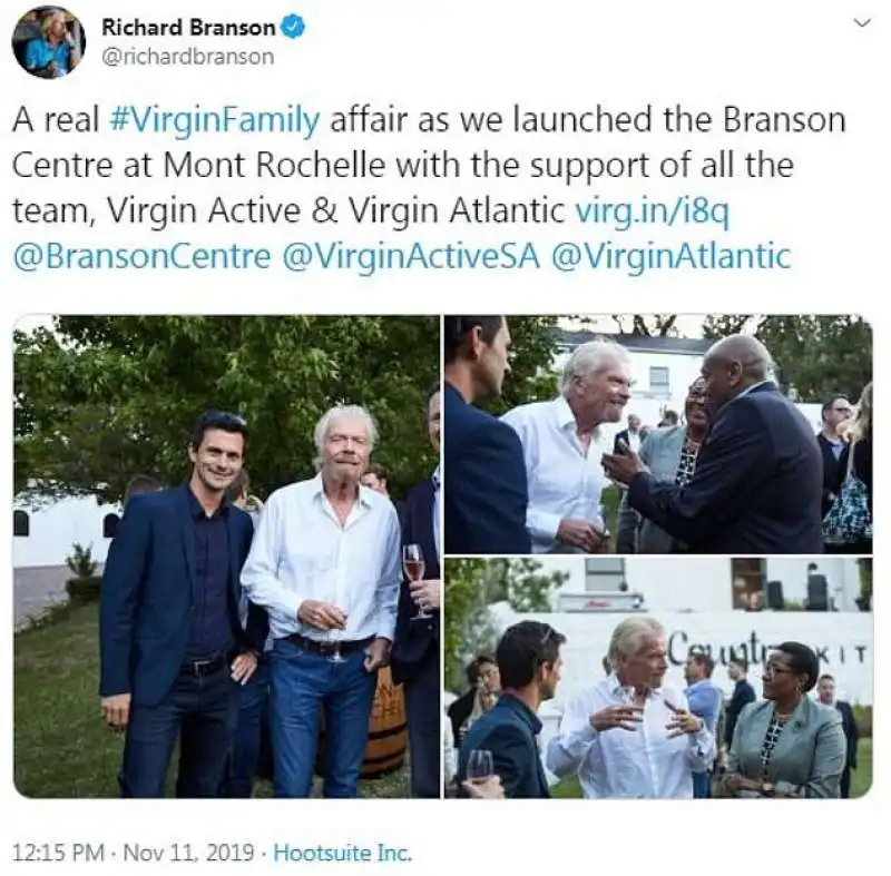 richard branson e il centro in sudafrica