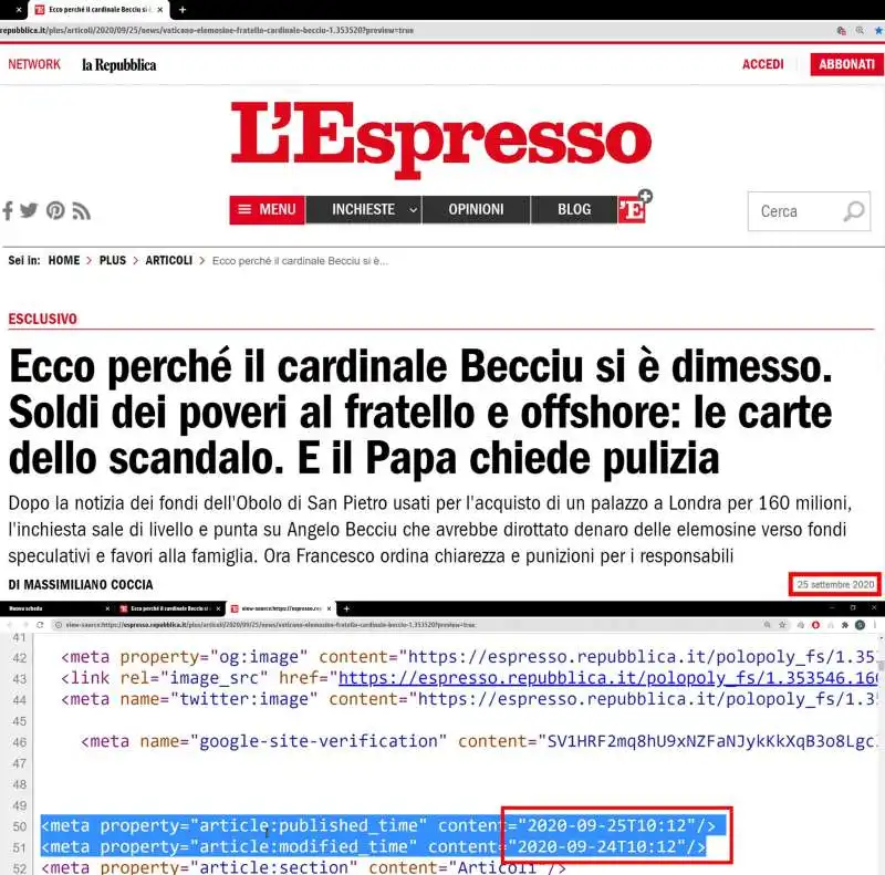 codice sorgente pagina web 25 settembre espresso becciu 