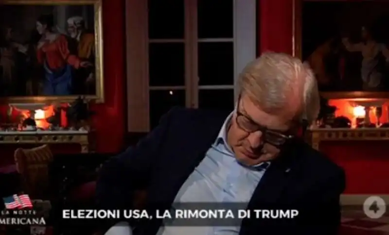 VITTORIO SGARBI SI ADDORMENTA DURANTE LA MARATONA PER LE ELEZIONI AMERICANE