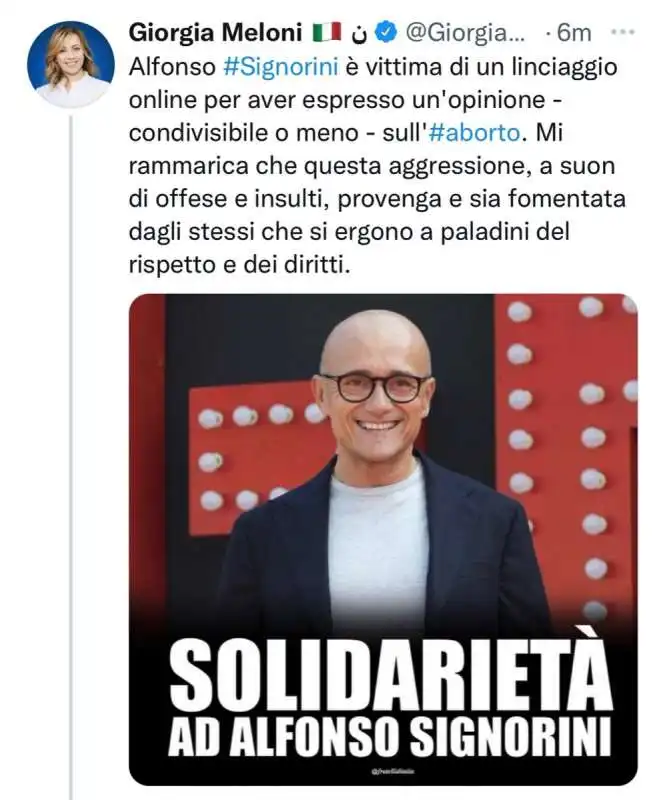 giorgia meloni e il sostegno ad alfonso signorini